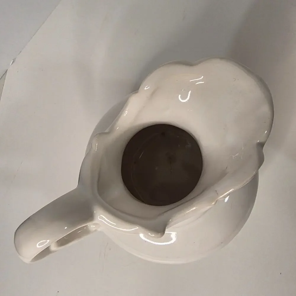 Vintage McCoy USA White Pottery cottagecore Pitcher Wash Basin Set Heart Handle